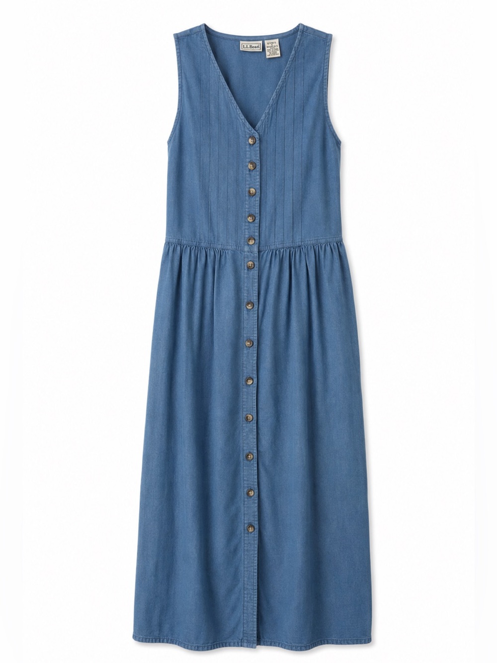 L.L. Bean V-Neck Button-Front Dusty Blue Chambray midi Dress size 6